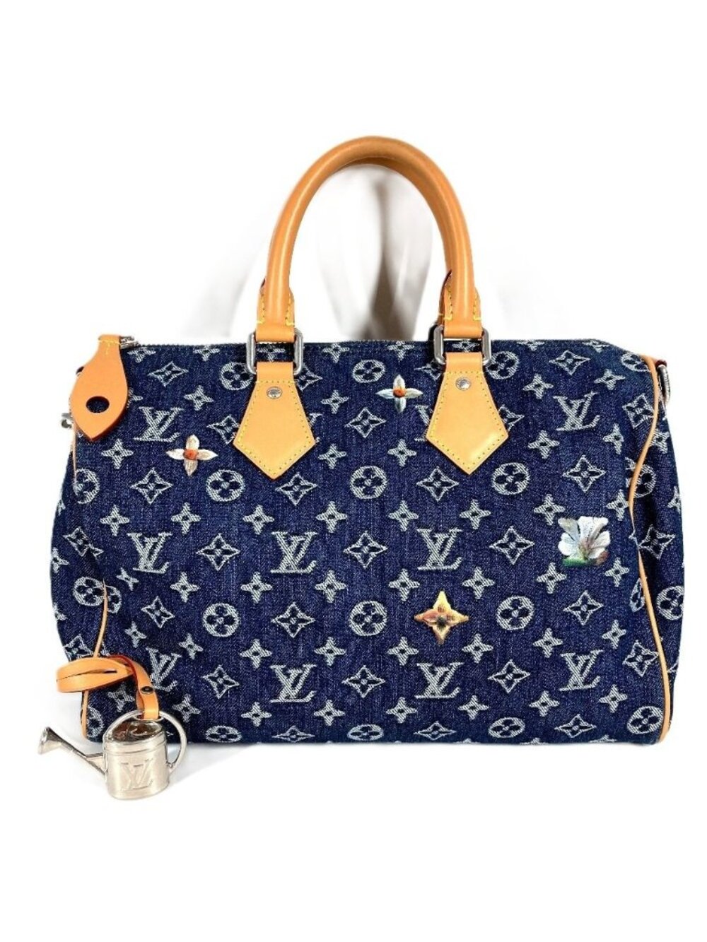 Louis Vuitton Handbag Speedy Bandouliere 30 Monogram Flower Denim Blue